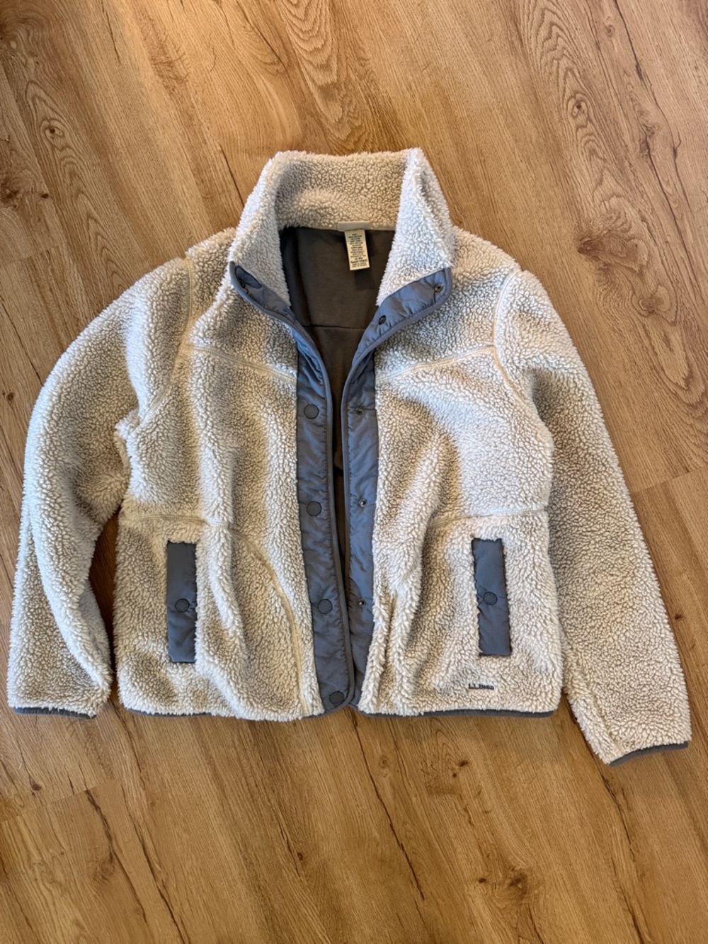 L.L. Bean Cream Sherpa Jacket with Gray Trim